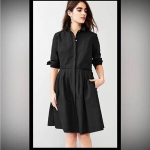 GAP Made and Crafted Black Pleated Skirt Long Sleeve Dress